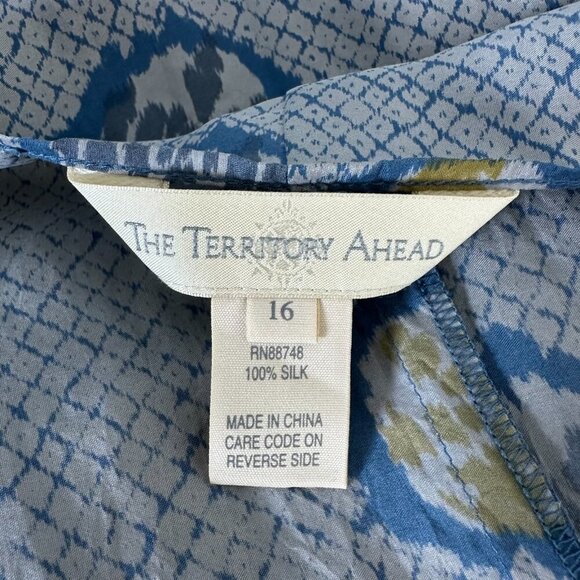 Territory Ahead Wrap Maxi Dress Womens 16 Geometric 100% Silk Gray Blue Yellow - Picture 5 of 9